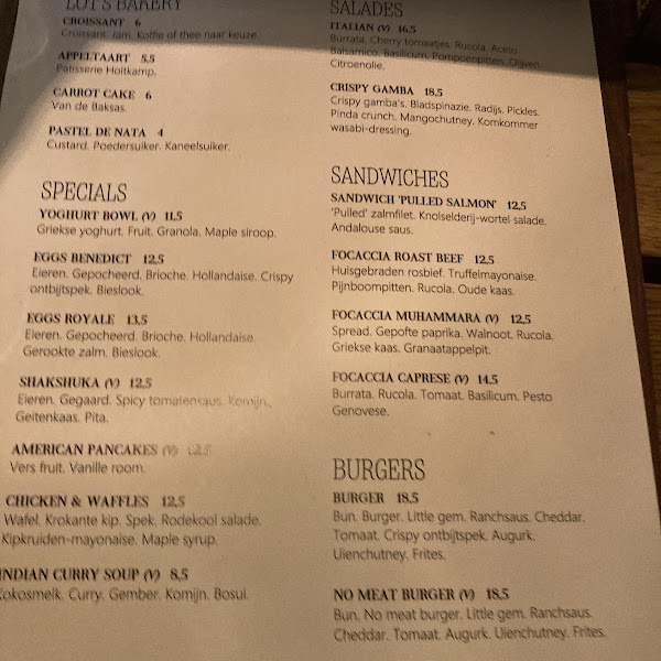 Restaurant Lot En De Walvis Leiden Menu