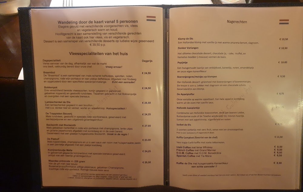 Spijshuis De Dis Restaurant Delft Menu