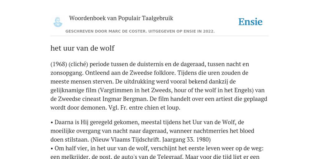 Het Uur Van De Wolf Betekenis