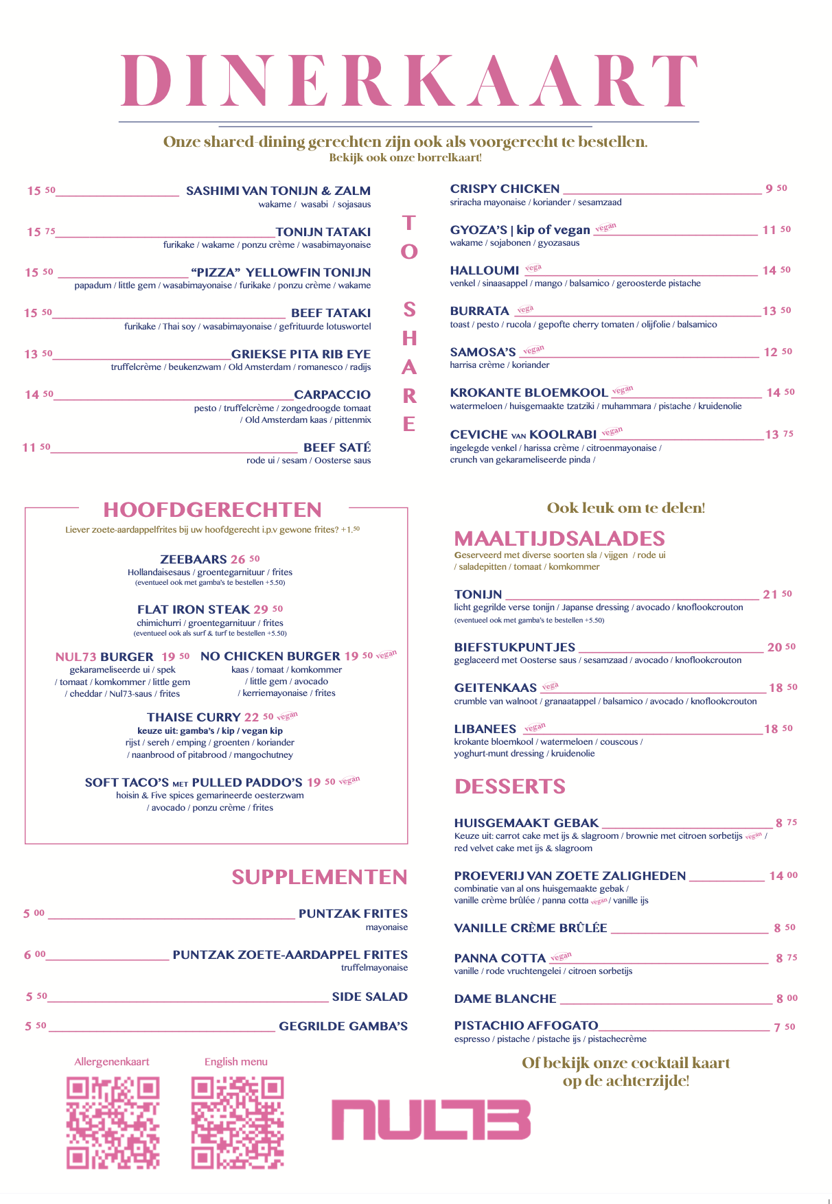 Nul73 Lunch En Diner Café Menu