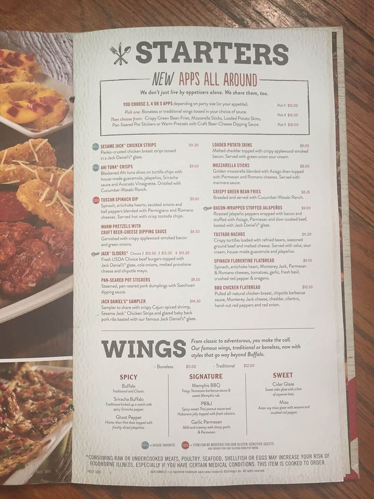 TGI Fridays Menu With Prices