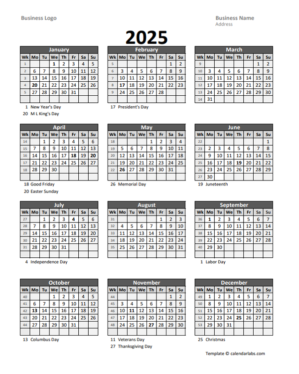 2025 Calendar With Week Numbers Excel
