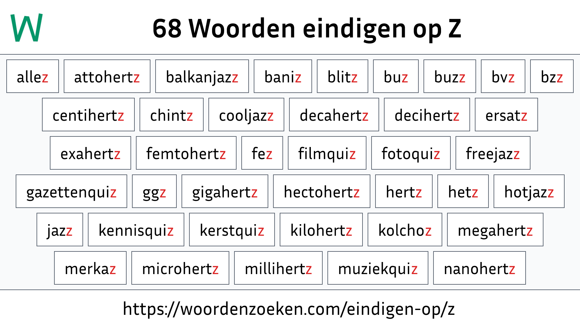 4 Letter Woorden Eindigend Op Z