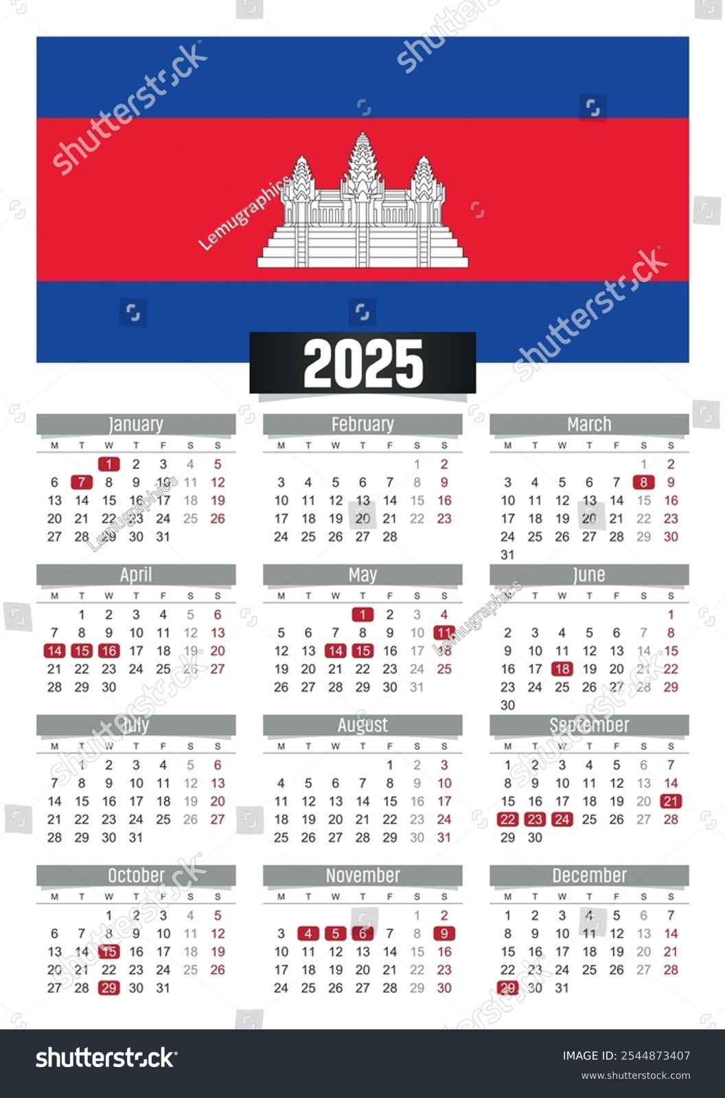 Calendar 2025 With Holidays Cambodia