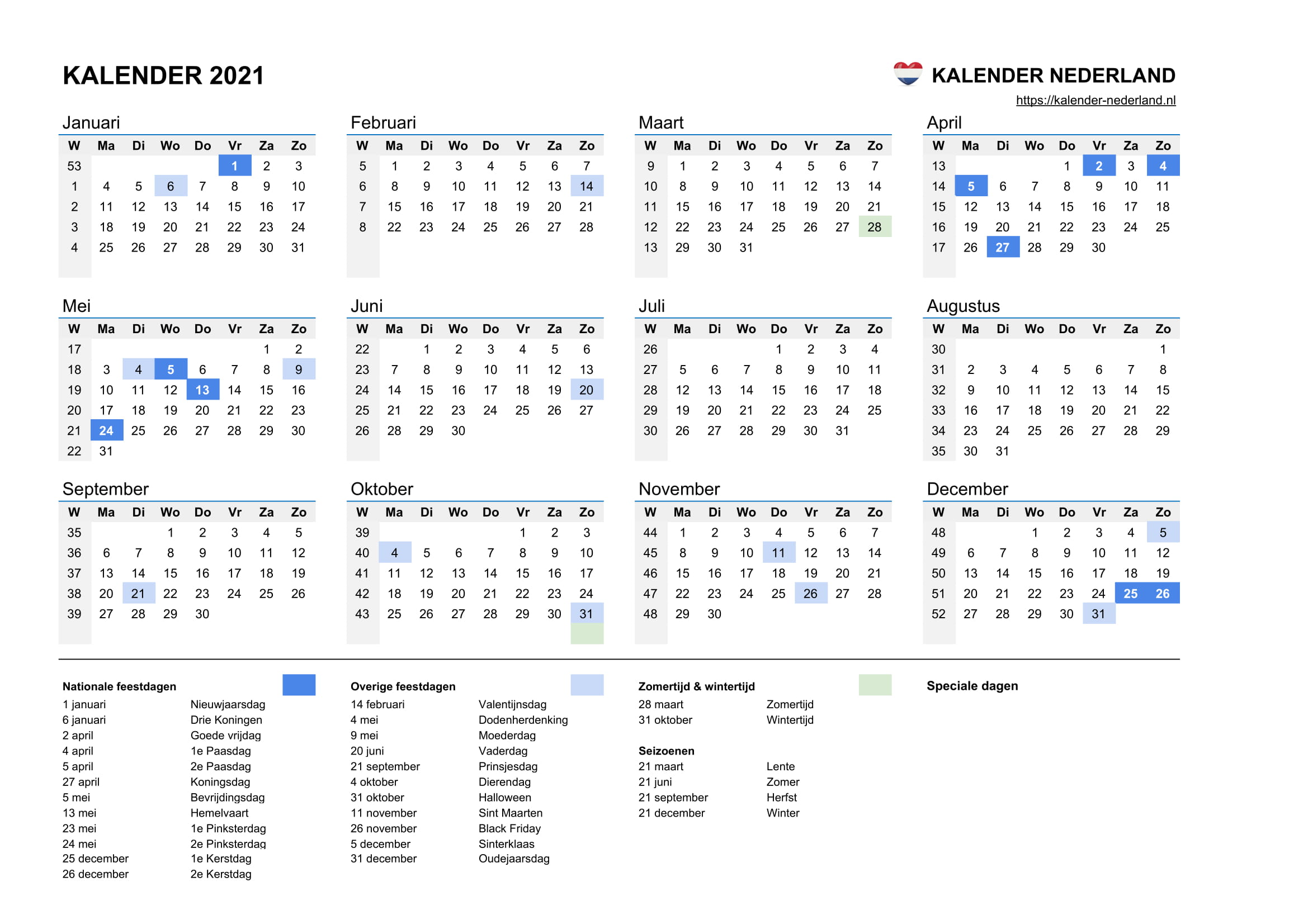 Hoeveel Weken Heeft Een Jaar 2021 Kalender