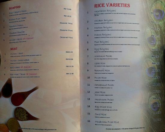 Indian Palace Penang Menu