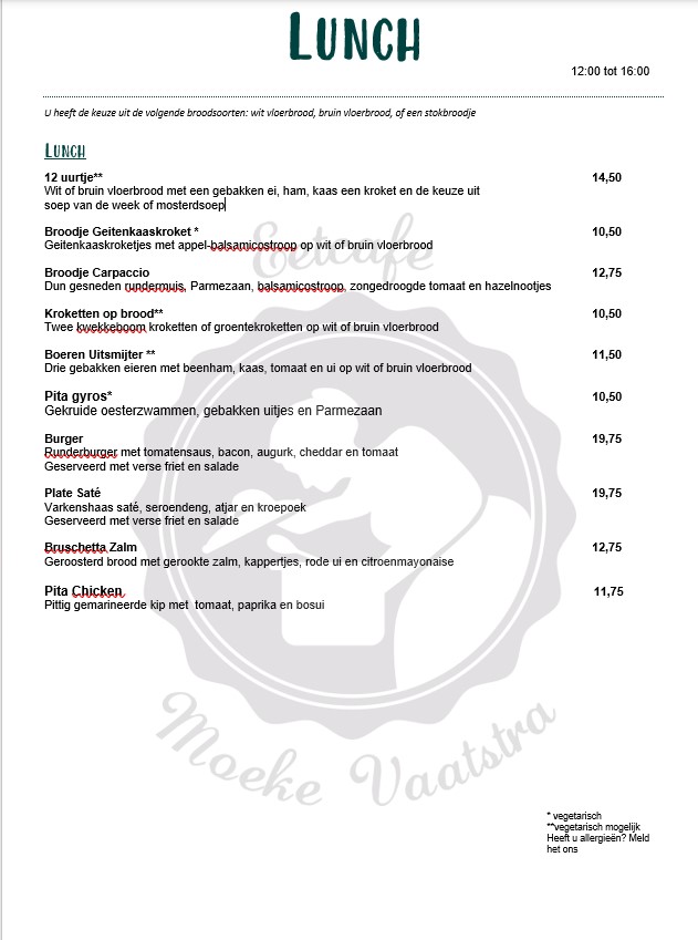 Moeke Menukaart Lunch
