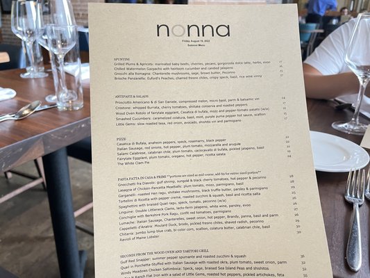 Nonna Dallas Menu With Prices