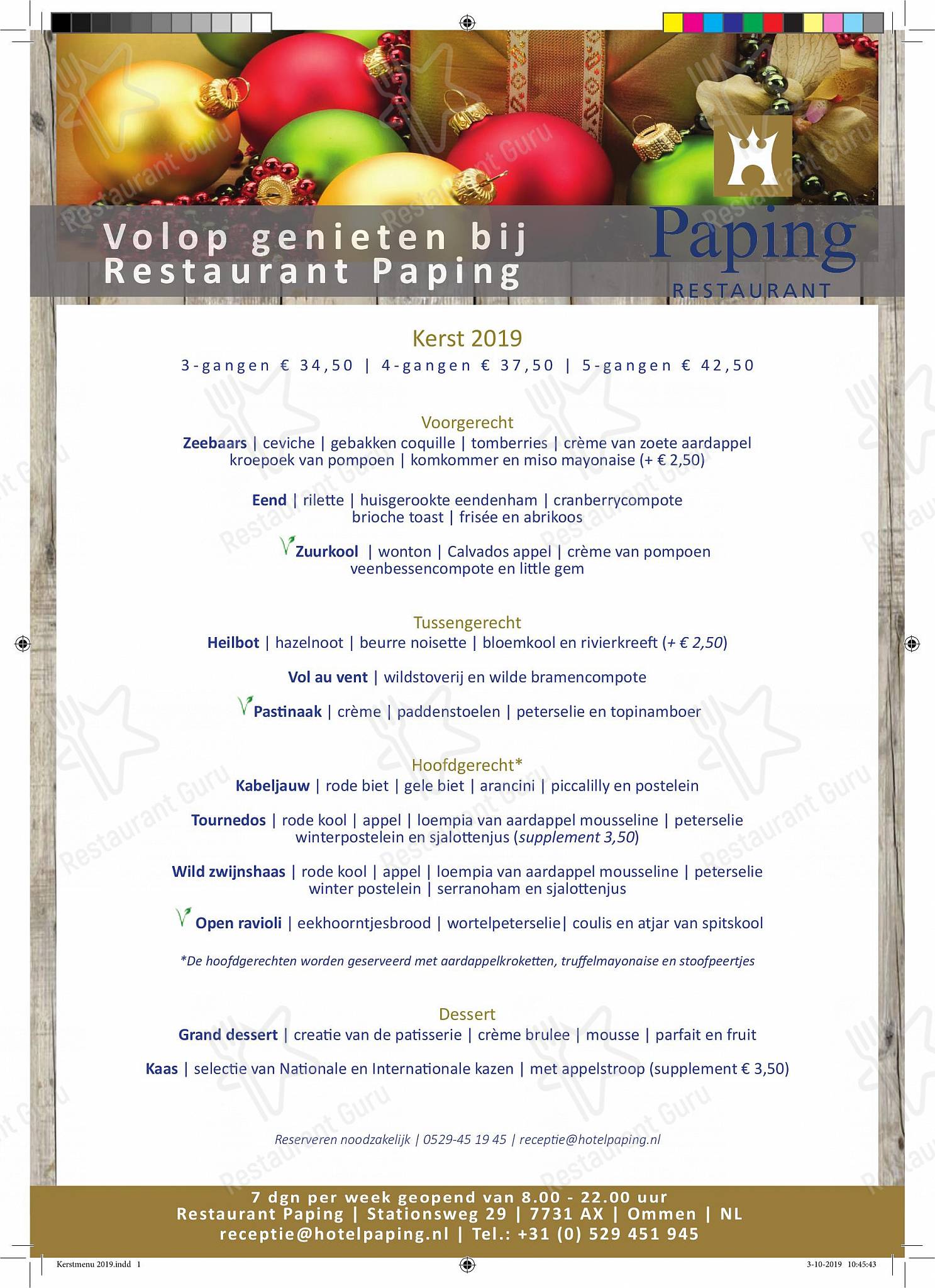 Ommen Hampshire Paping Hotel & Spa Menu