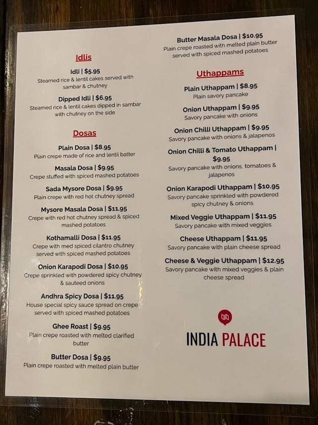 Palace Of India Menu With Prices