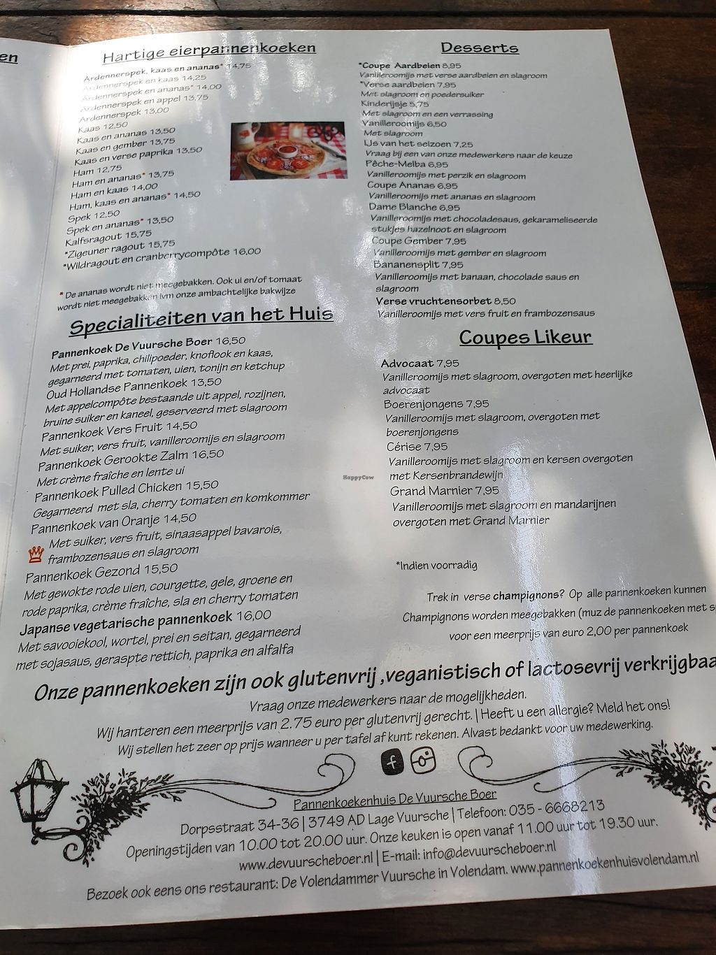 Pannenkoekenhuis Lage Vuursche Menu