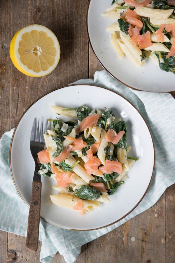 Pasta Gerookte Zalm Roomkaas Spinazie
