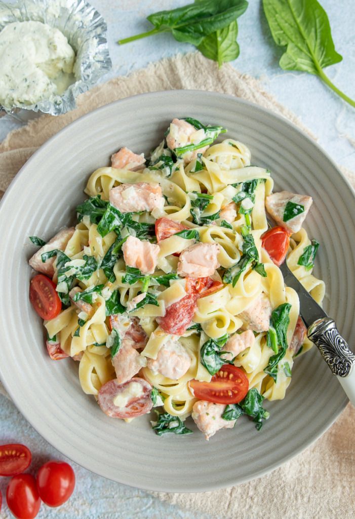 Pasta Zalm, Spinazie Boursin