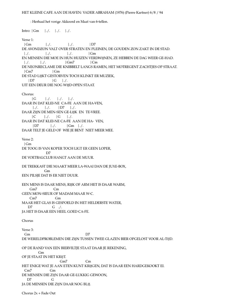 Pierre Kartner ’t Kleine Café Aan De Haven Lyrics