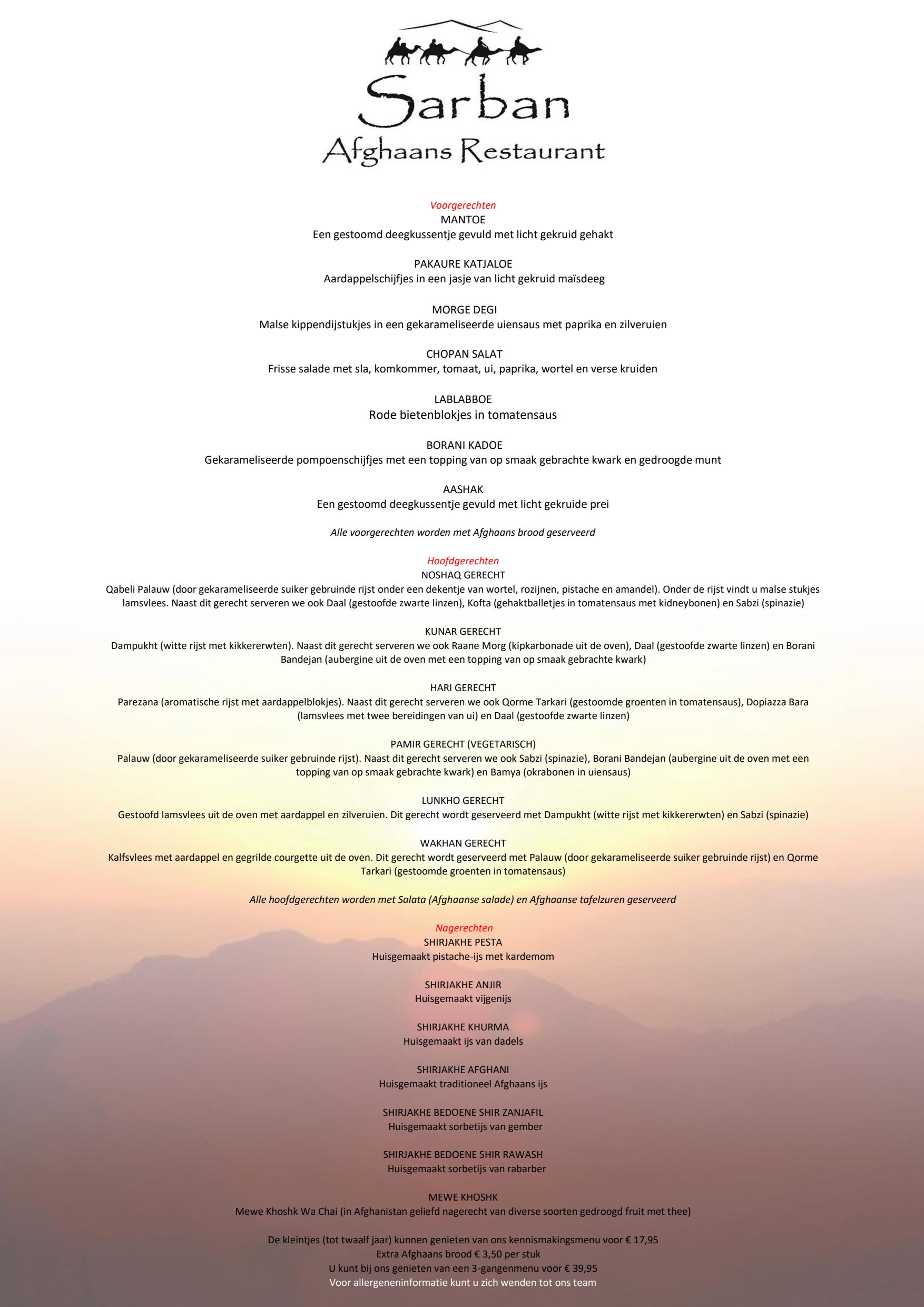 Restaurant Tilburg Menu