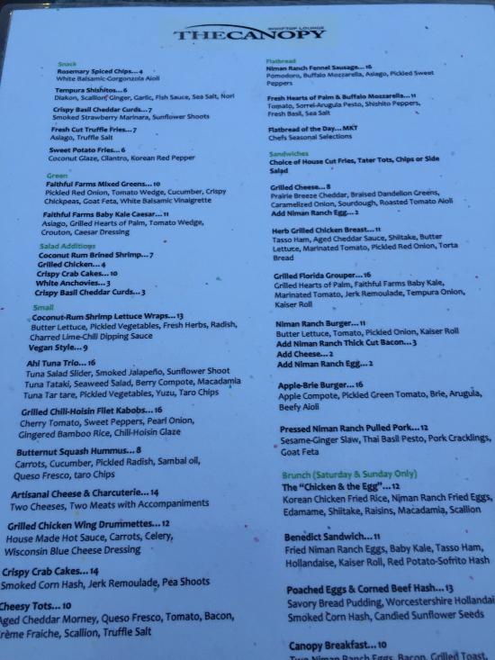 The Canopy Rooftop Lounge Menu