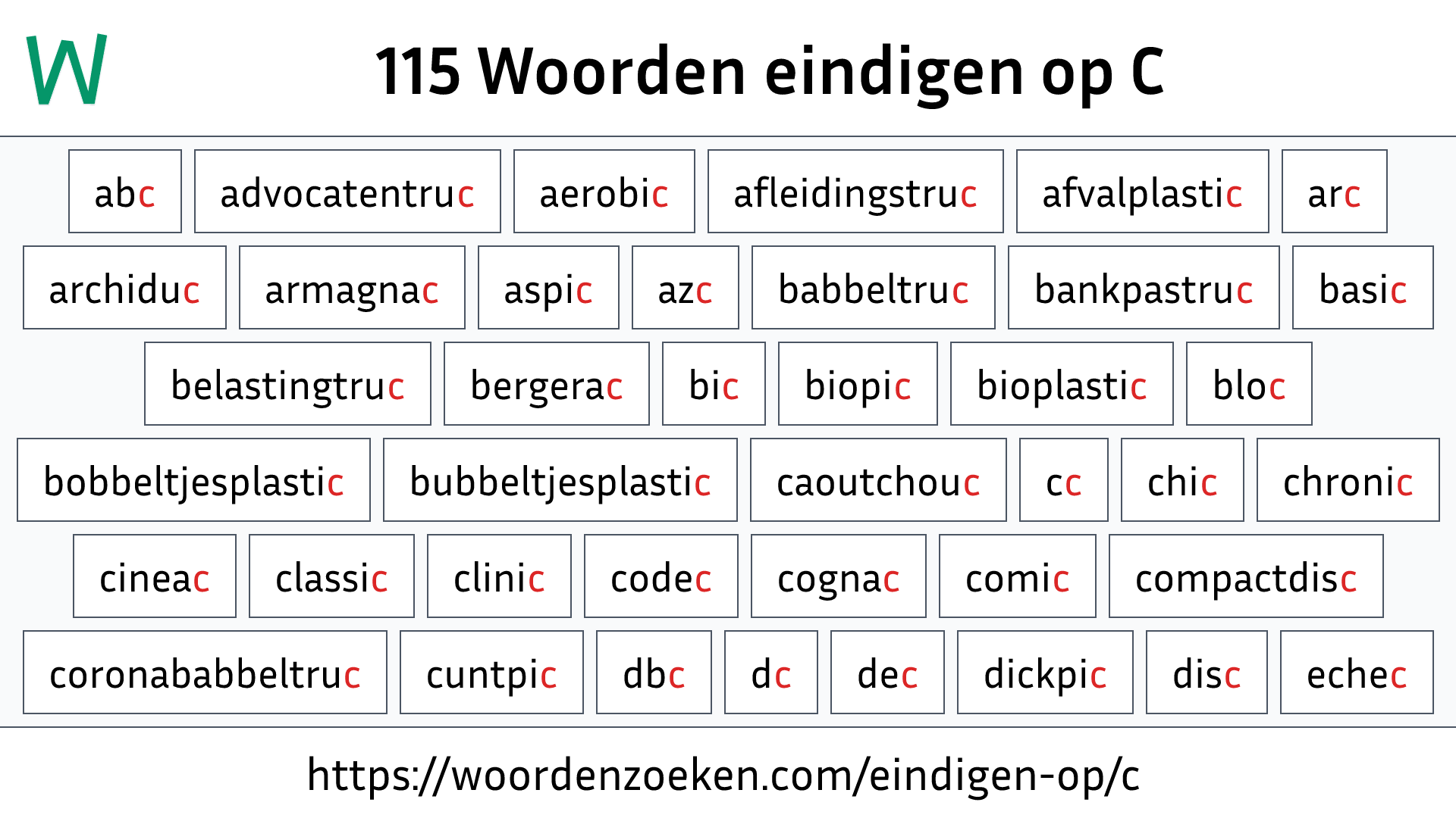 Woord Eindigend Op C