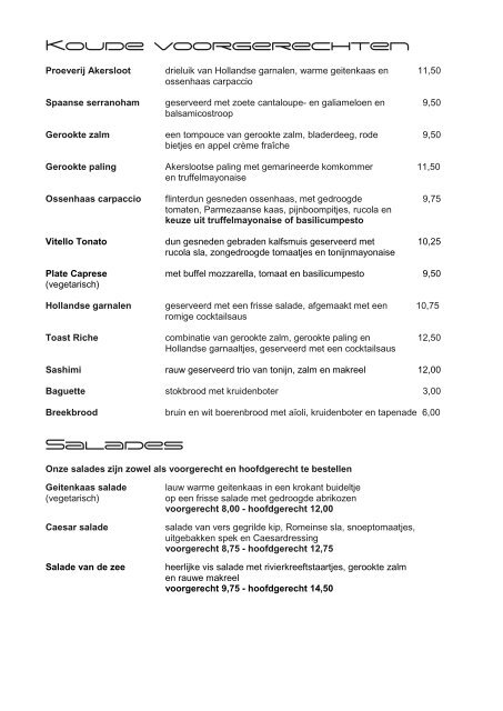 Akersloot Van Der Valk Menu