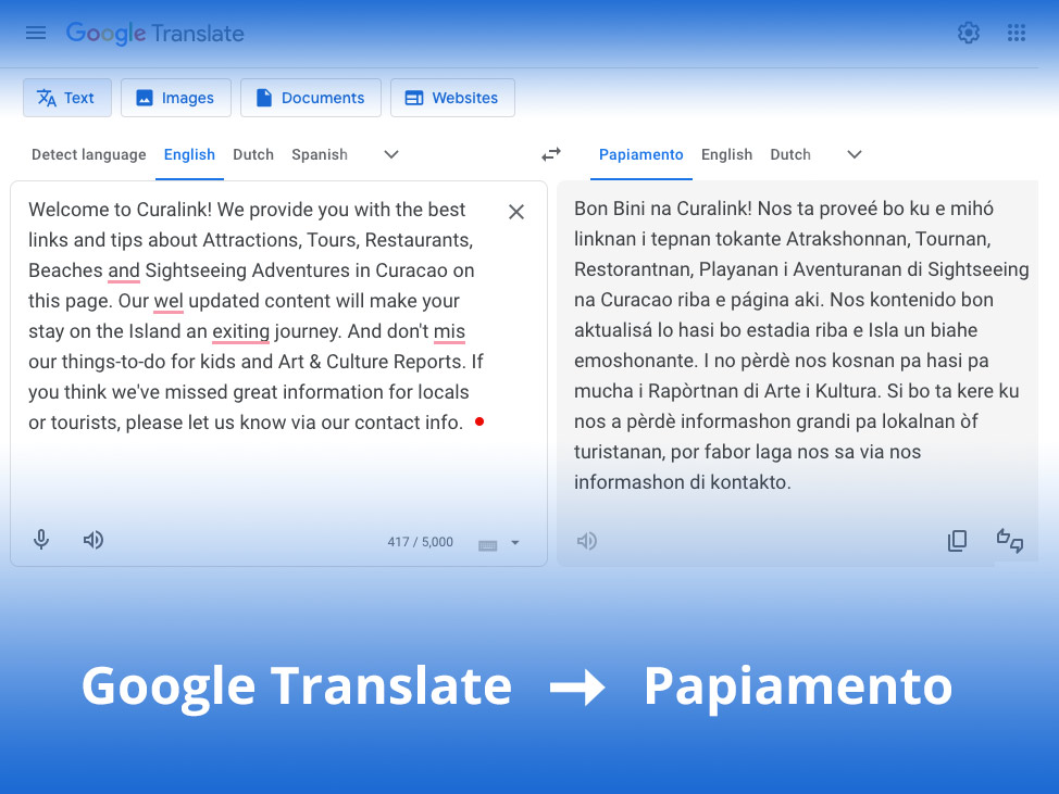Google Translate Papiamento