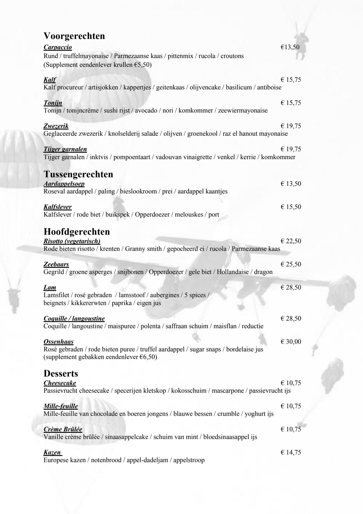 Klein Hartenstein Menu