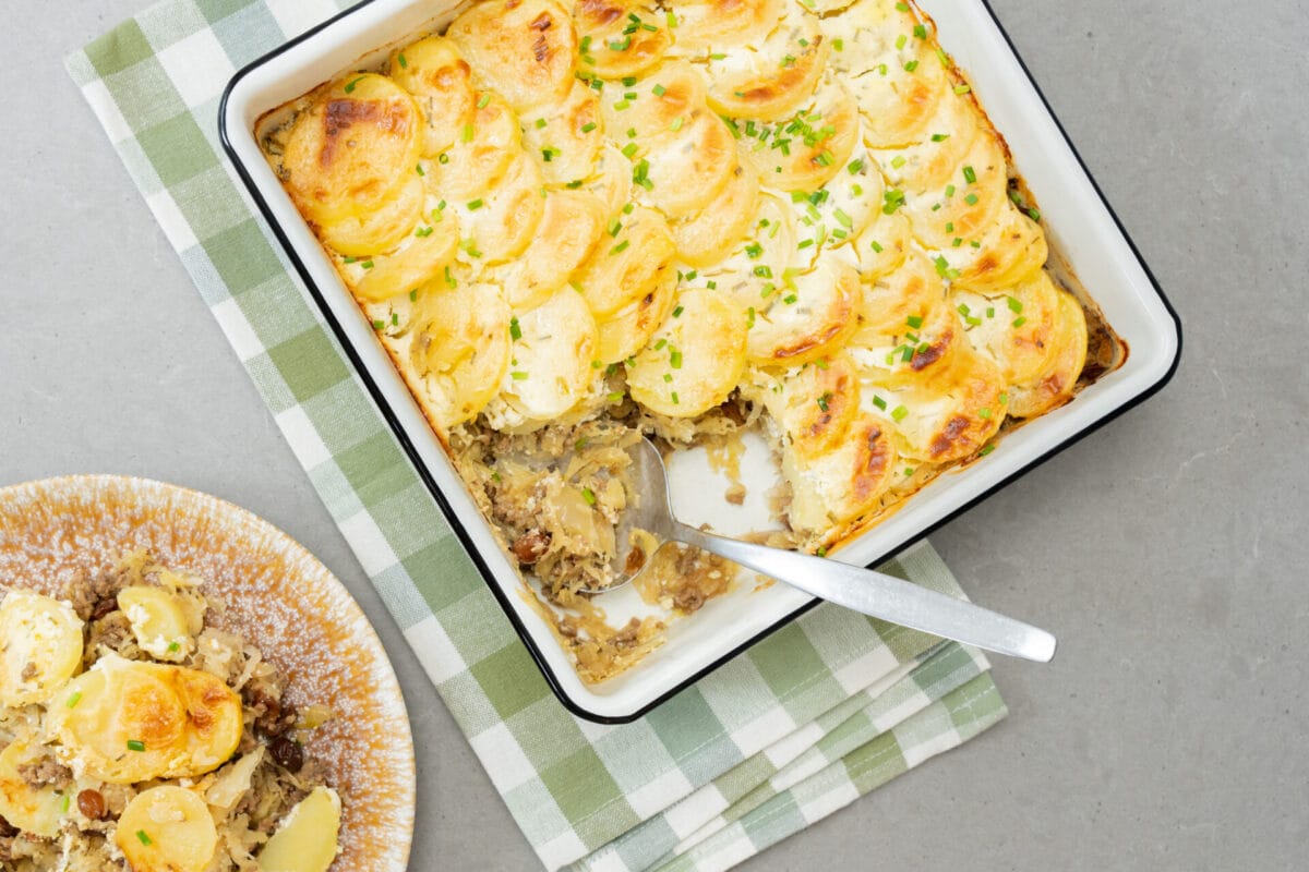 Ovenschotel Zuurkool, Gehakt Crème Fraîche