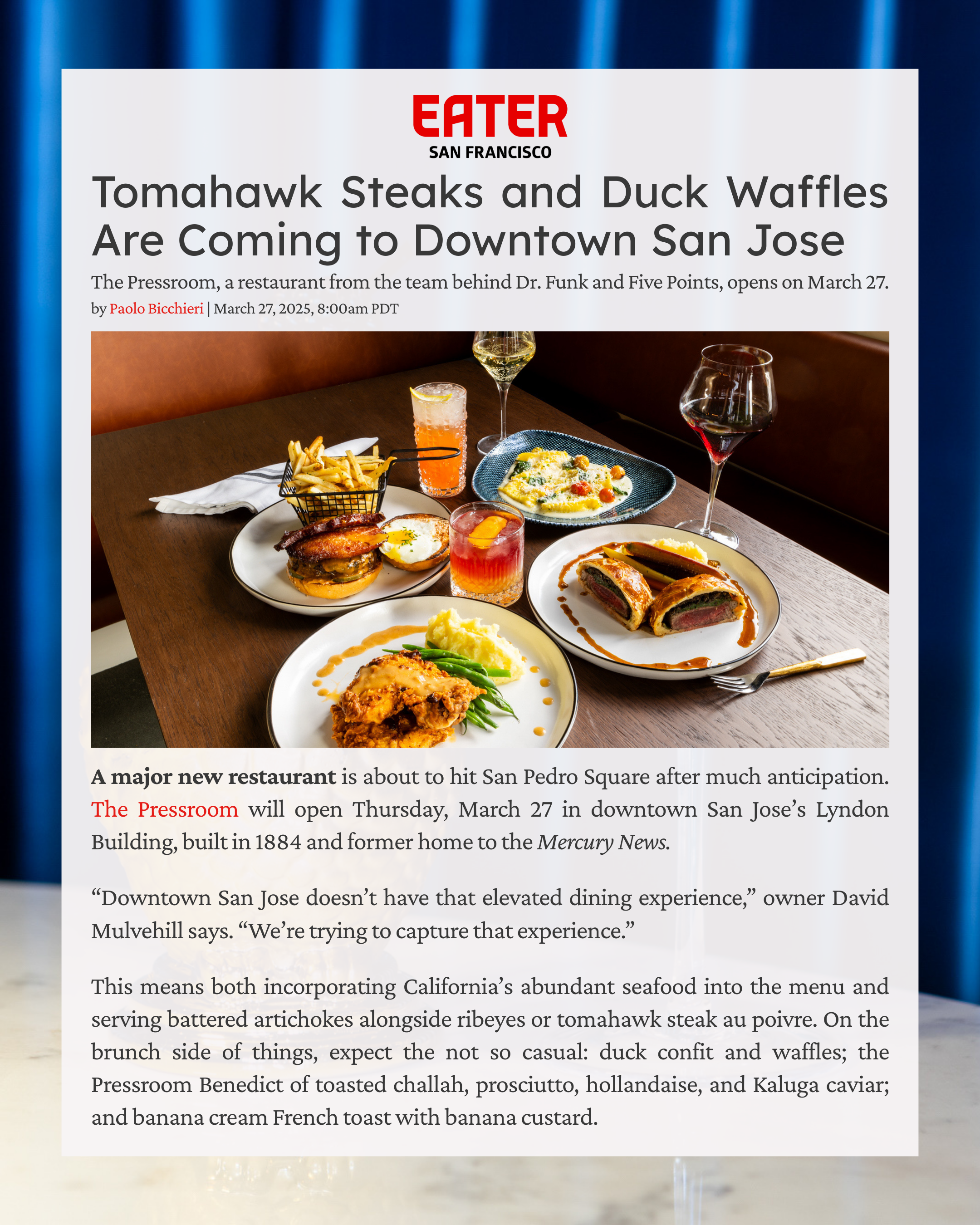 Pressroom San Jose Menu