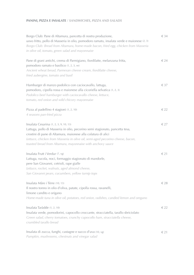 Restaurant Porticato Menu