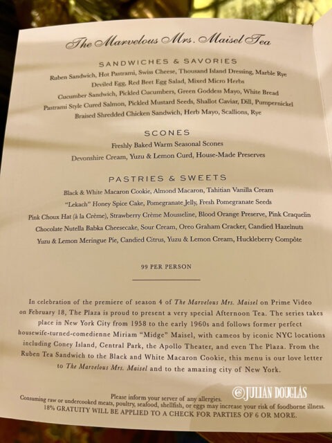 Tea At The Plaza Menu