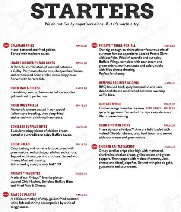 Tgi Fridays Pavilion Kl Menu Prices