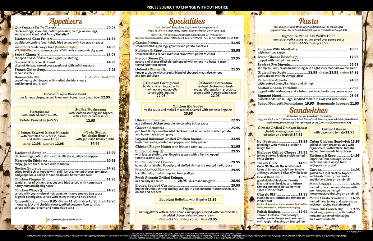 The Birchwood Of Polish Town Menu