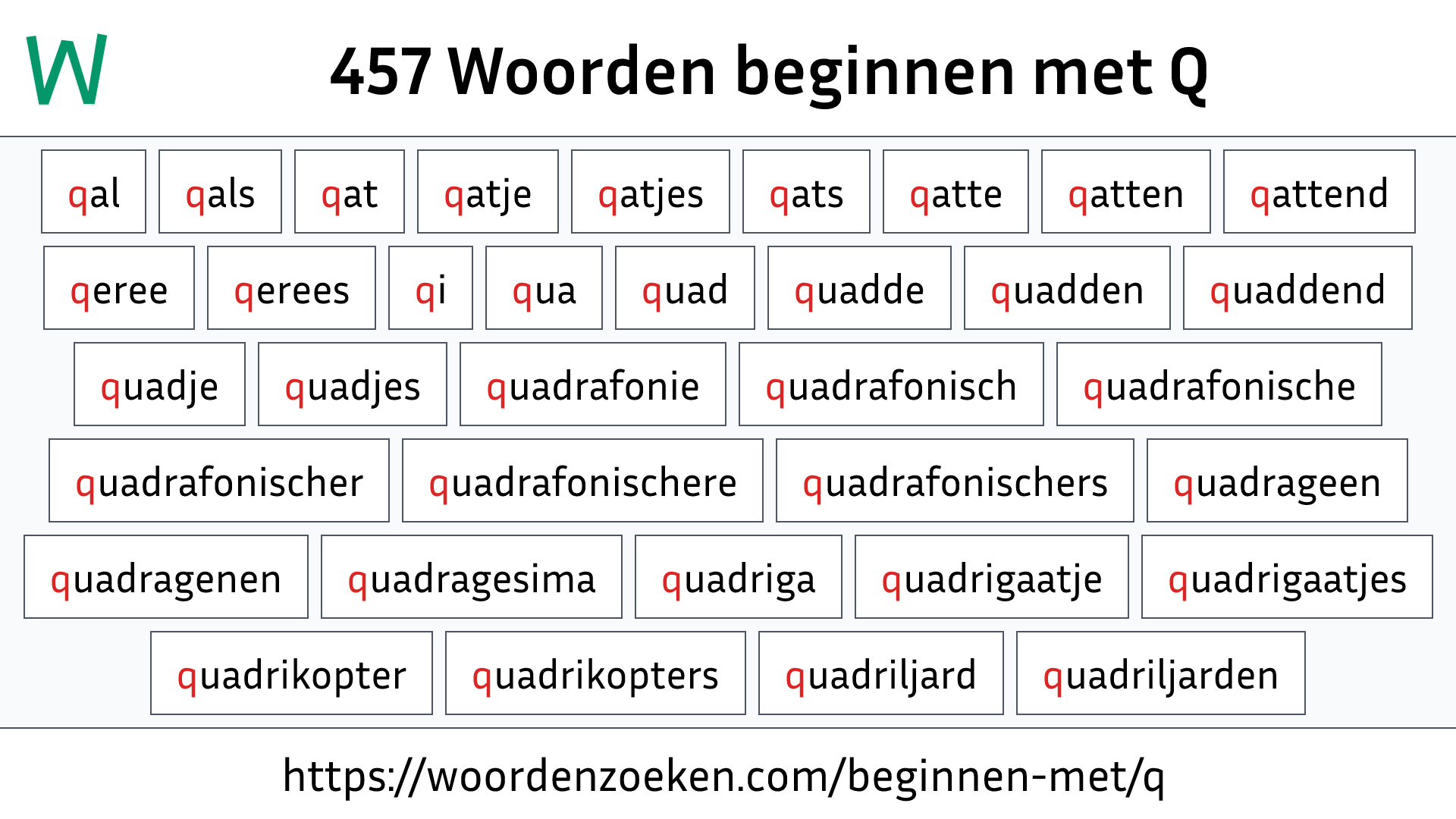 Woorden Beginnend Met Q Letters