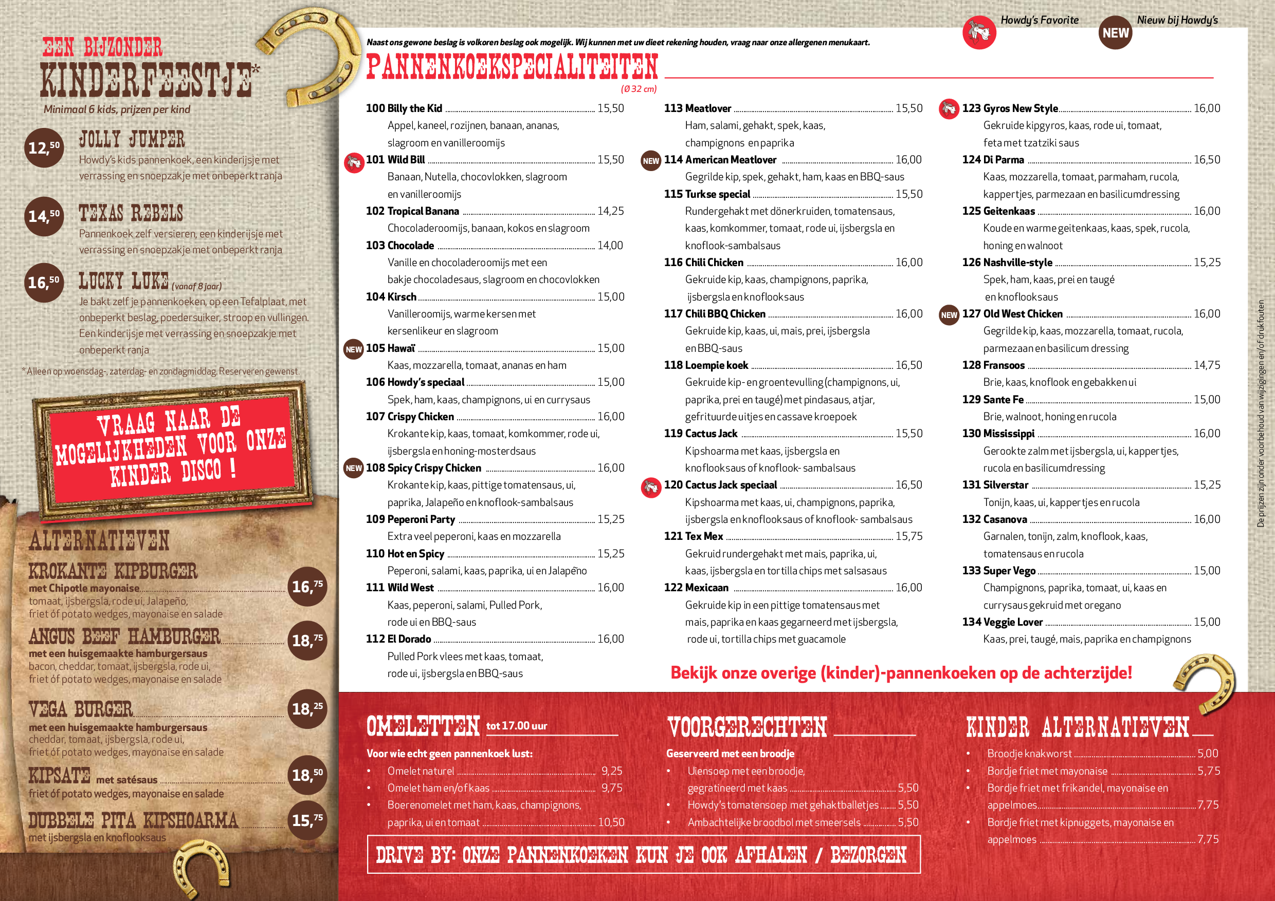 Howdy's Pannenkoek Saloon Menu