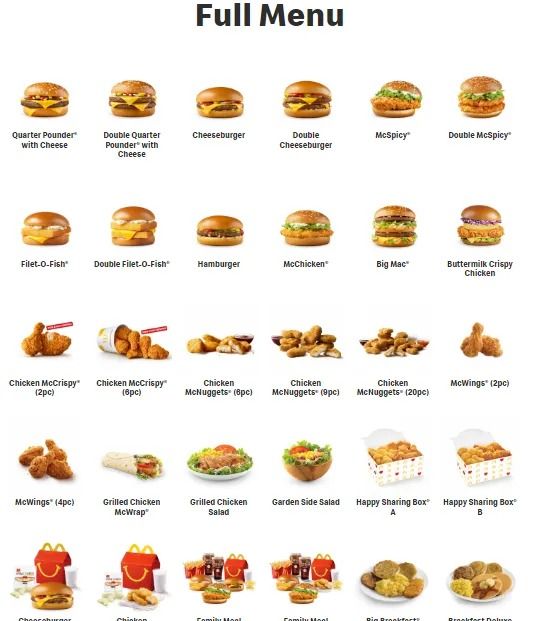 McDonald's Menu Singapore