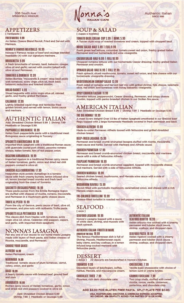 Nonna's Lodi Menu With Prices
