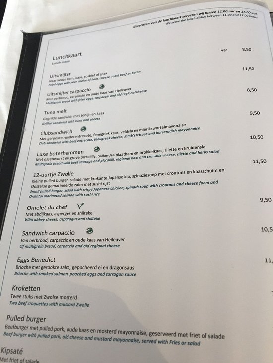 Restaurant Zwolle Menu