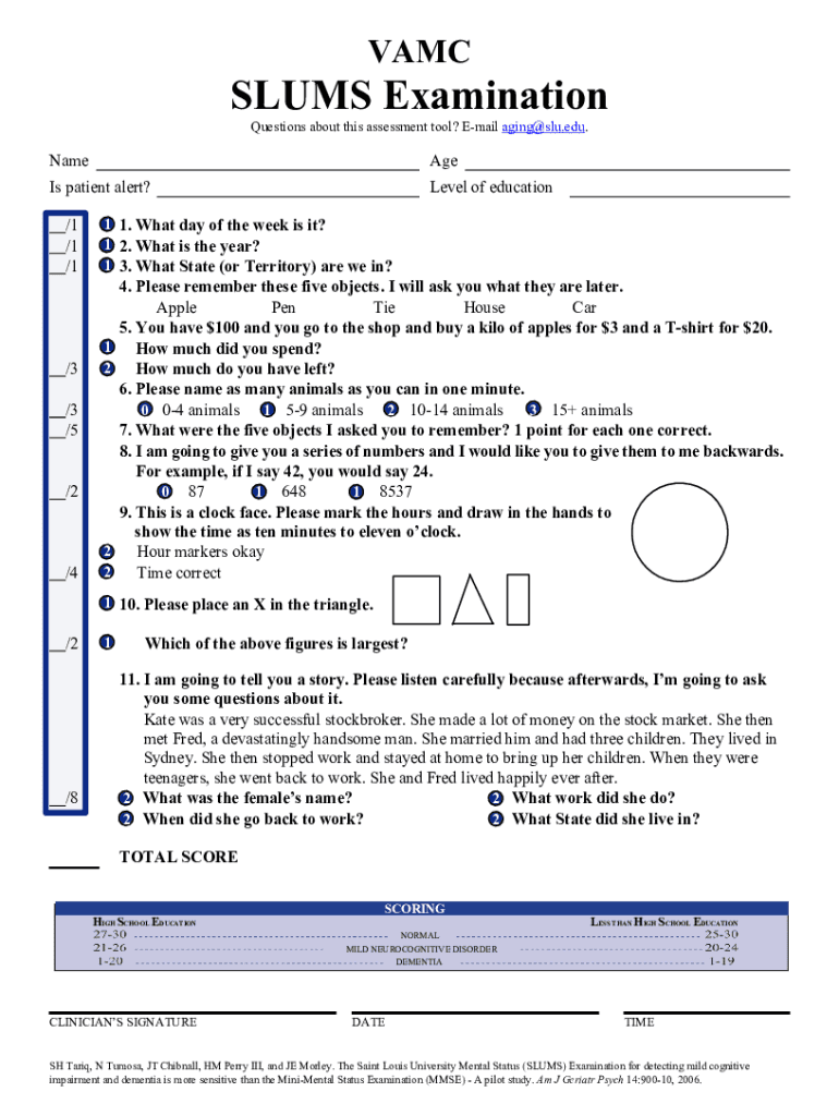 Take the SLUMS test online – free, quick, reliable