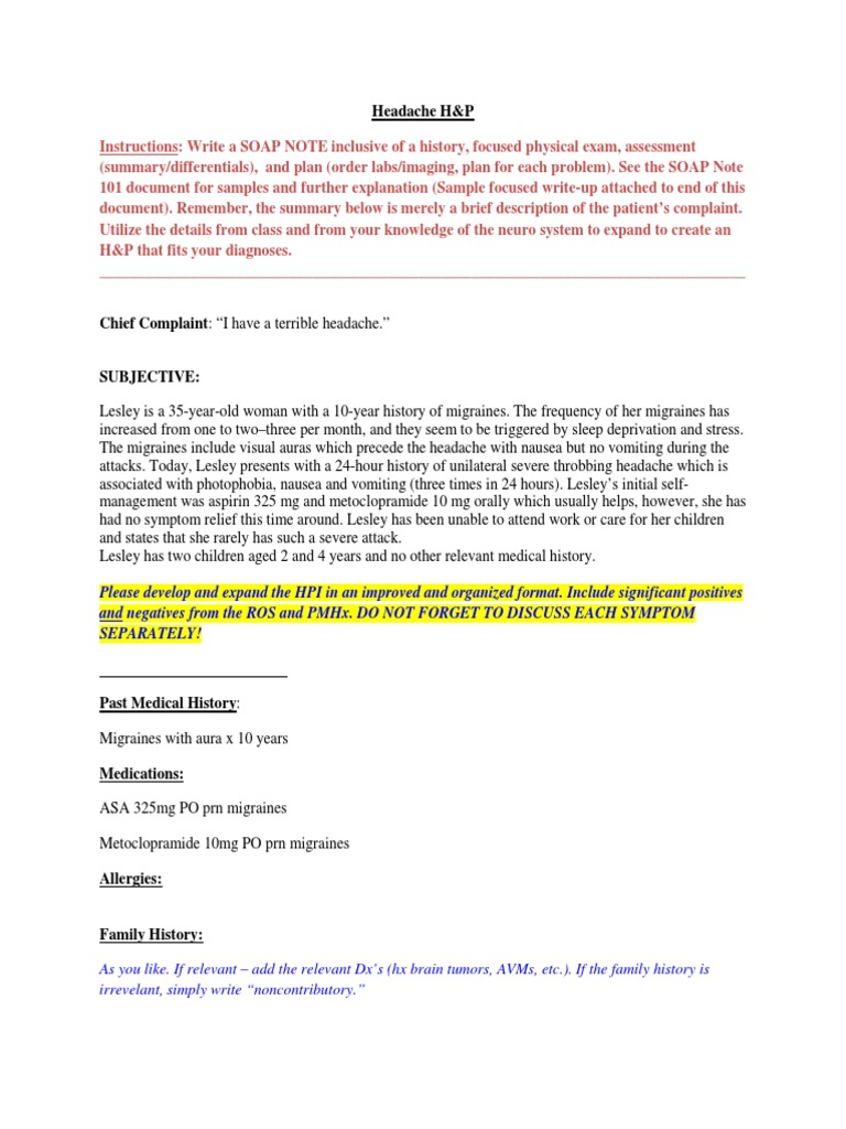 Headache HPI Template: Fast, Reliable Worksheet