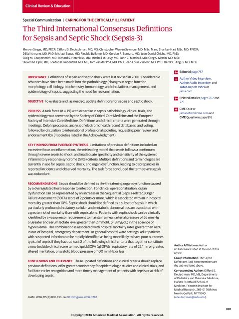 Sepsis-3: Third International Consensus Definitions