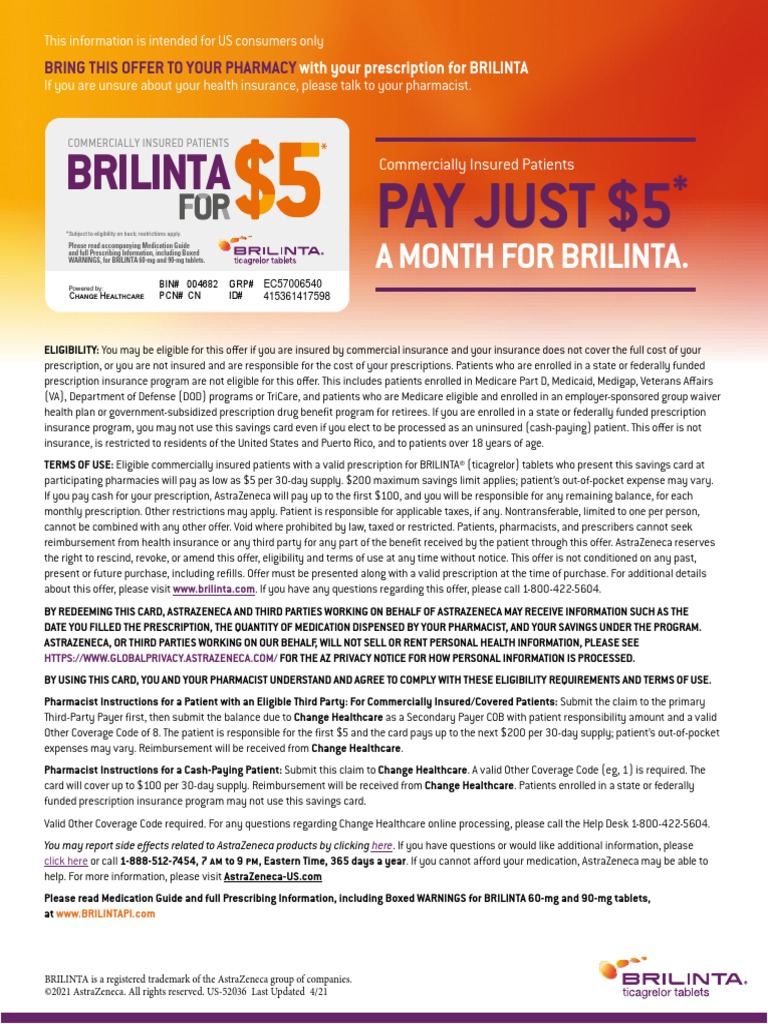 Brilinta Coupon: Save on Your Ticagrelor Prescription