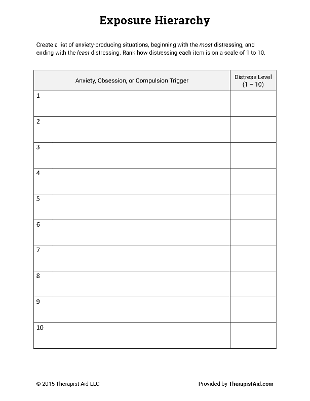 Free Exposure and Response Prevention Worksheet PDF