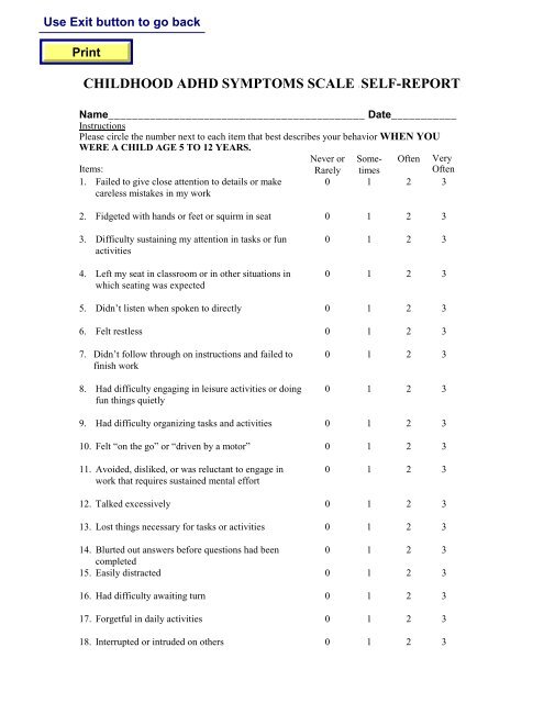 ADHD adolescent self-report scale PDF guide for parents