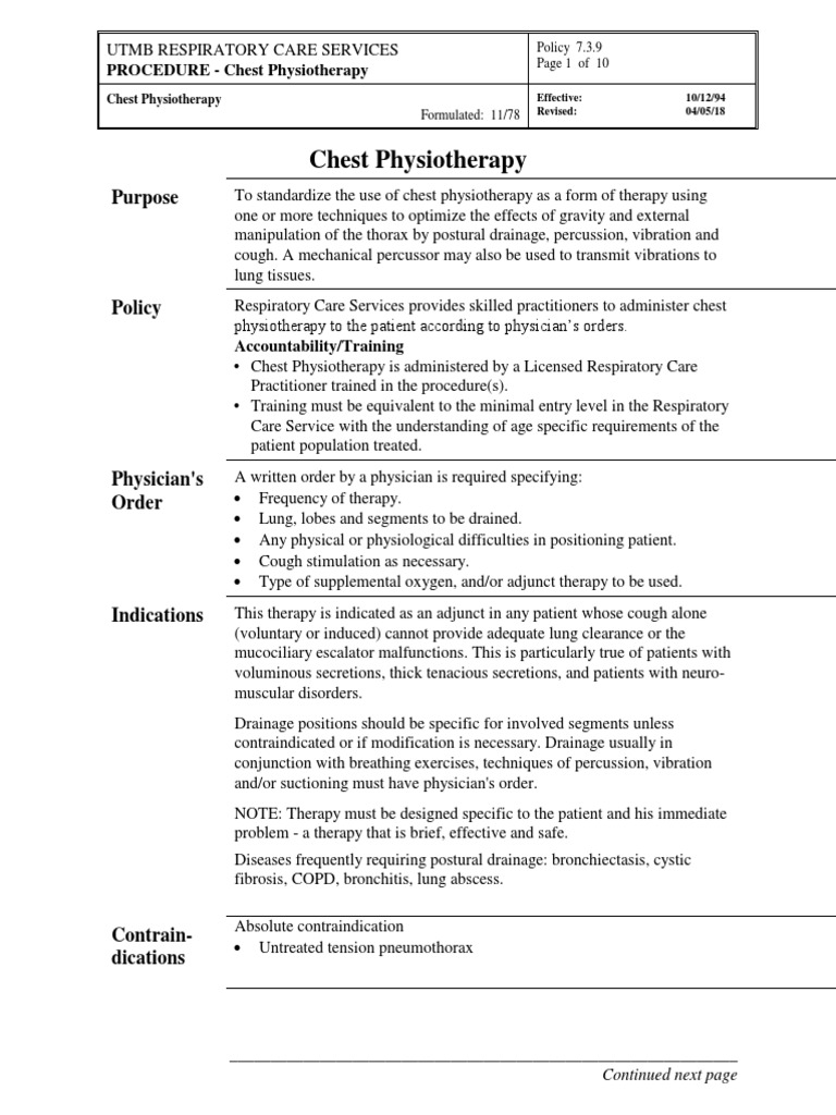 Chest Physiotherapy Contraindications in Pneumothorax