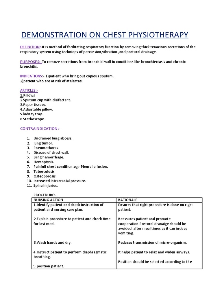 Chest Physiotherapy Procedure with Rationale – Guide