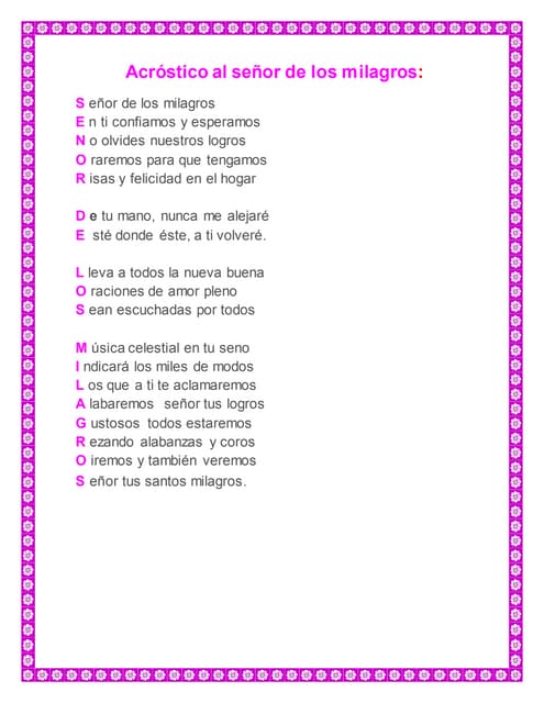 Acrósticos Del Señor De Los Milagros