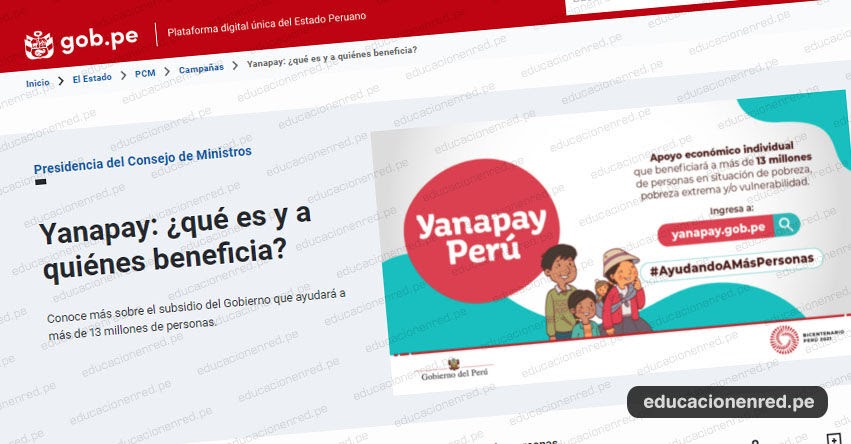 Bono Yanapay Perú 350 Soles Link 2021