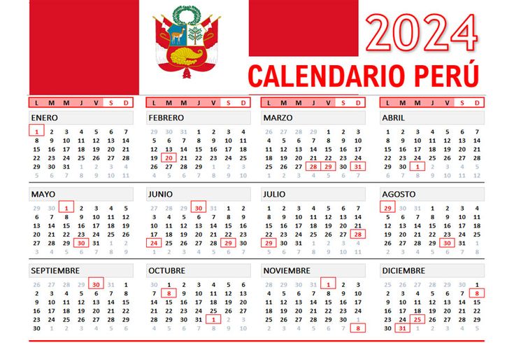 Calendario 2024 Con Feriados Perú