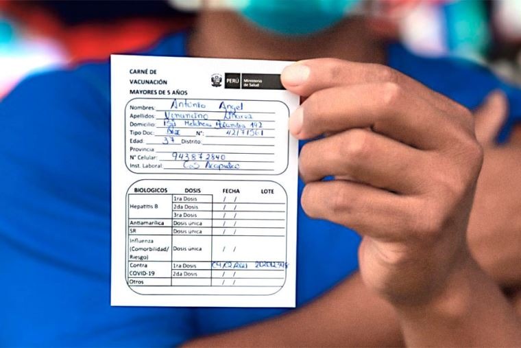 Carnet De Vacunacion Covid Peru