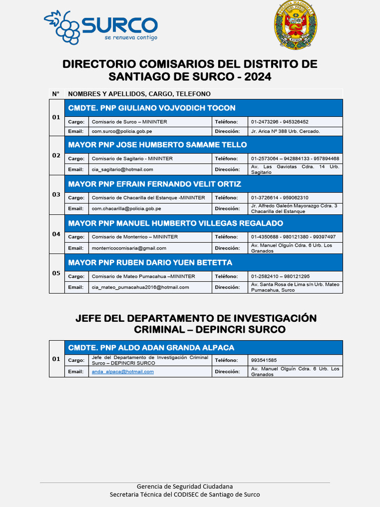 Comisario De Surco 2025