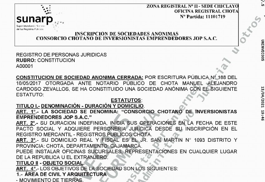 Consorcio Chotano De Inversionistas Emprendedores Jop S.a.c