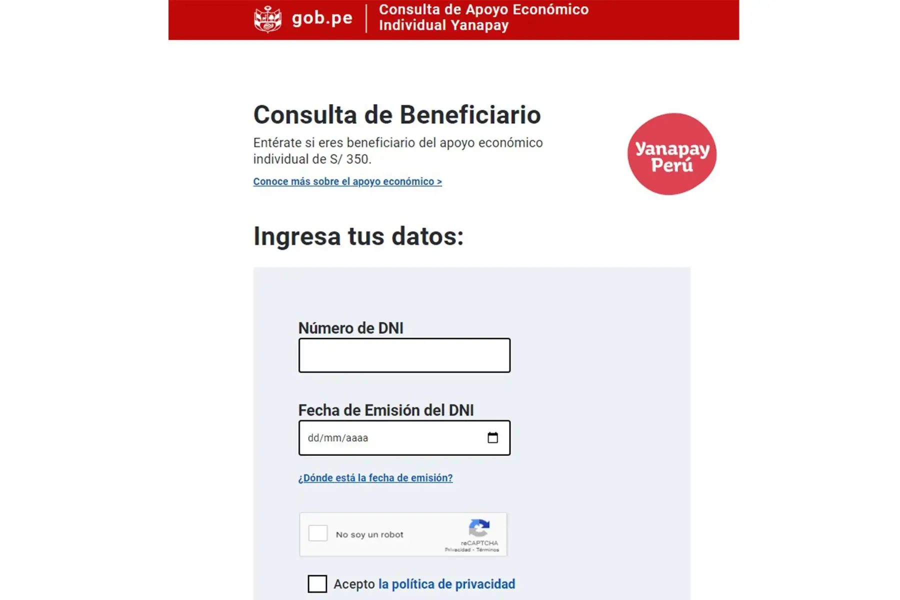 Consulta Bono Yanapay Perú Link